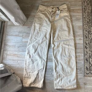 Zara Women's Cream Barrel Leg Jeans